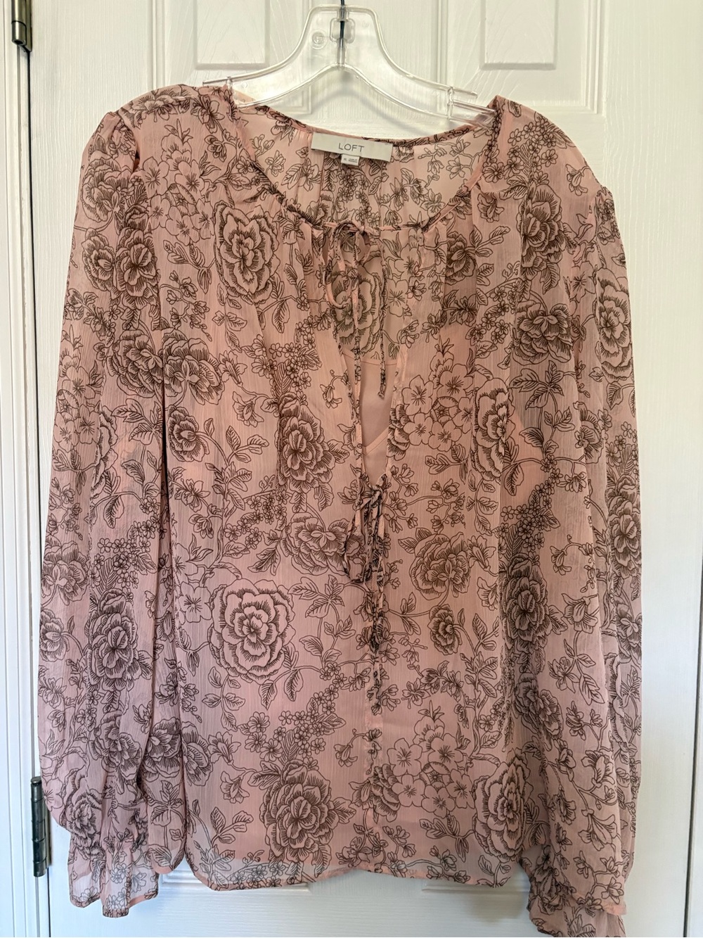 LOFT Dusty Pink Floral Print Tie-Front Blouse with separate Camisole